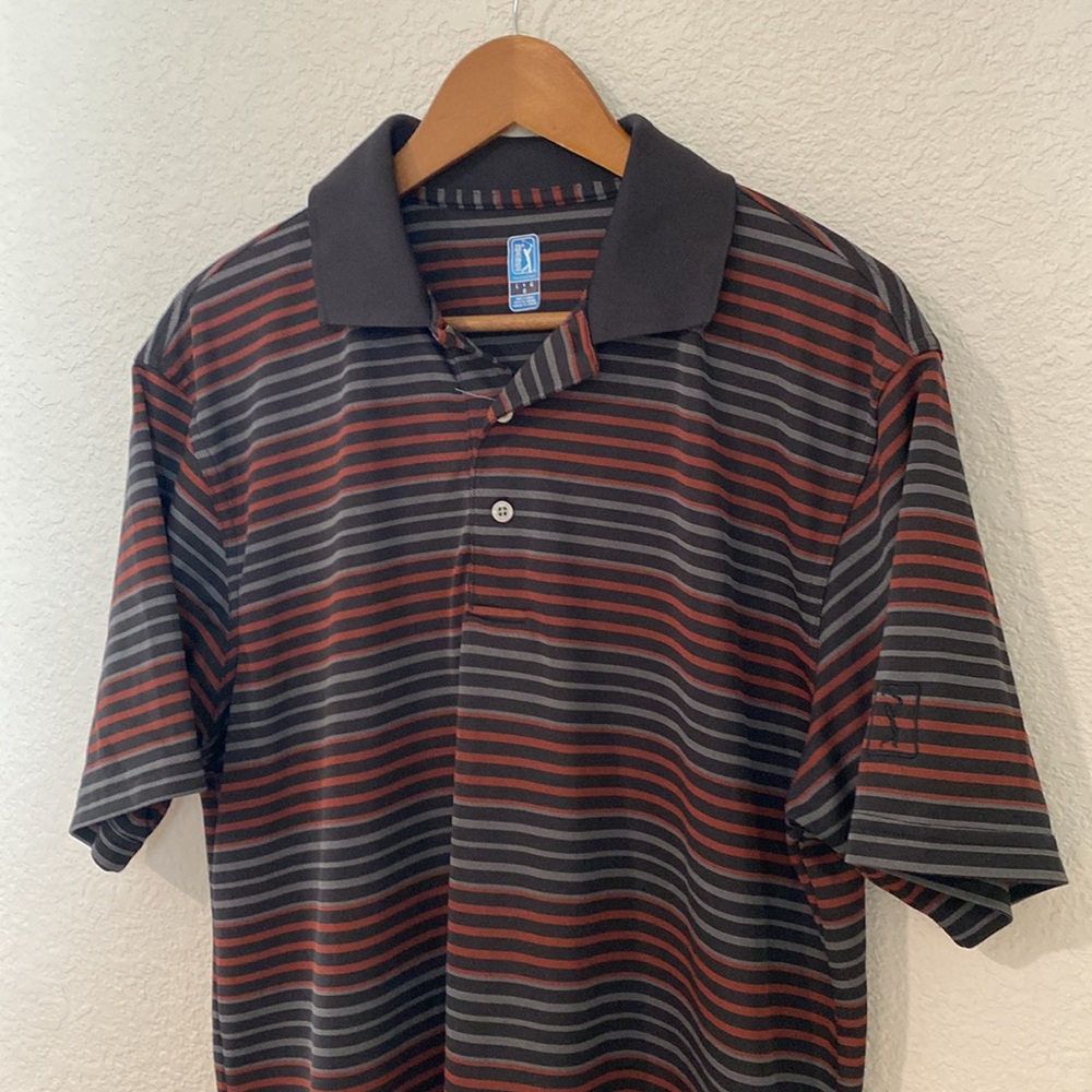 PGA Tour Men’s Polo Short Sleeve Golf Shirt Performance Activewear Black Stripes